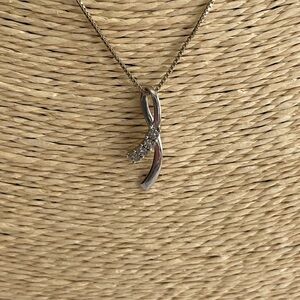 sterling Wishbone Pendant with Diamond Chips
